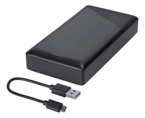 Powerbank Deltaco 20 000 mAh, 3 A/18 W, 74 Wh, 1x USB-A snabbladdning, 1x  USB-C PD, svart - Wulff Supplies
